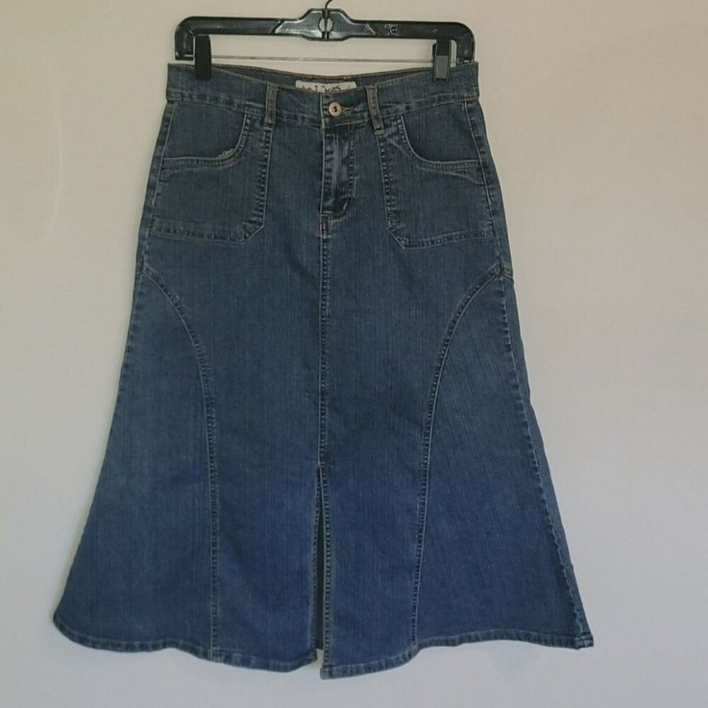 D.E.I Blue Denim Midi A-line Skirt Size 7/8 Excellent Condition